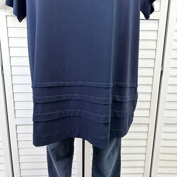 New J Jill Wearever Collection Navy Blue Tunic Top Short Sleeve Size XL Petite - Picture 4 of 10
